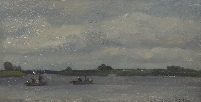 Cor Noltee | Fischer auf dem Wantij, Dordrecht, Öl auf Malereifaser, 29,0 x 55,2 cm, Unterzeichnet r.u.
