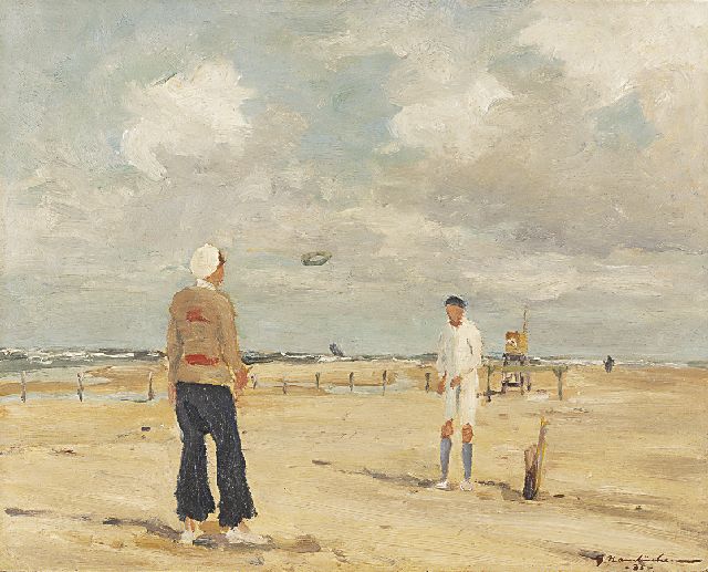 Georg Hambüchen | Ringwerfen am Strand, Öl auf Holzfaser, 37,7 x 46,3 cm, Unterzeichnet r.u. und datiert '35