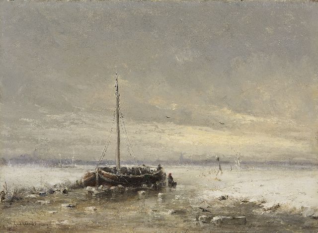 Gerard van der Laan | Eingefrorenes Linienschiff, Öl auf Tafel, 31,1 x 42,5 cm, Unterzeichnet u.l.