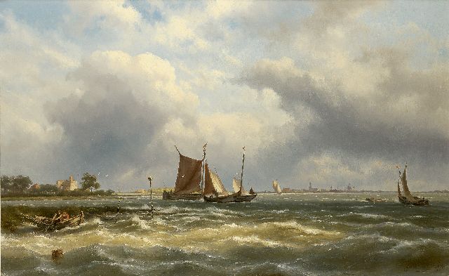 Jan H.B. Koekkoek | Fischerboote in einer Flussmündung, Öl auf Leinwand, 66,1 x 105,6 cm, Unterzeichnet r.u. und datiert '90