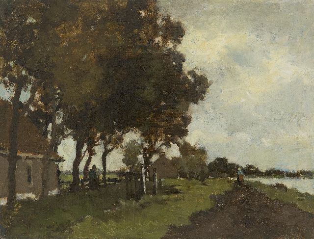 Jan Hendrik Weissenbruch | Bauernhöfe am Kanal, Öl auf Leinwand auf Holz, 25,1 x 32,9 cm, Unterzeichnet u.l. und zu datieren um 1890