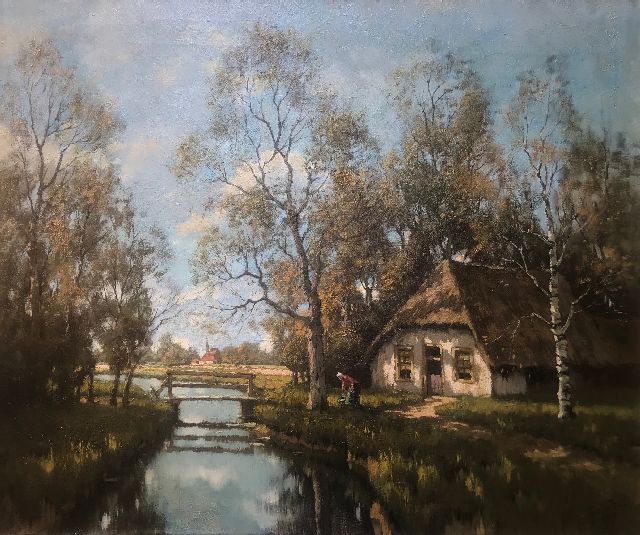 Jongh M.J. de | Bauernhof am Wasser, Öl auf Leinwand 74,5 x 89,6 cm, Unterzeichnet u.r.