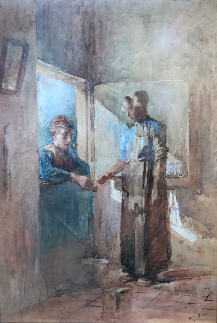 Henricus Joannes Mélis | Sprich an der Tür, Aquarell auf Papier, 50,8 x 35,4 cm, Unterzeichnet u.r.