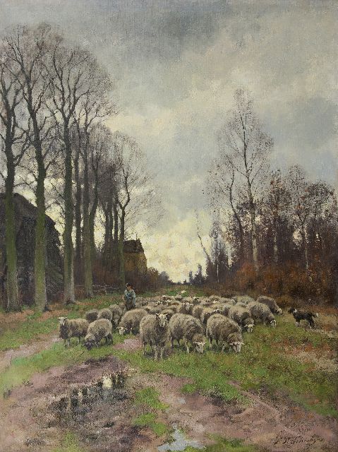 Schiedges jr. P.P.  | Schafe hüten, Öl auf Leinwand 121,3 x 90,6 cm, Unterzeichnet u.r.