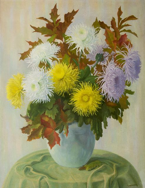 Smorenberg D.  | Chrysanthemen, Öl auf Leinwand 116,2 x 90,0 cm, Unterzeichnet u.r.