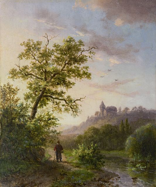 Johann Bernard Klombeck | Rheinlandschaft im Sommer, Öl auf Holz, 16,3 x 13,5 cm, Unterzeichnet u.l. und datiert 1842
