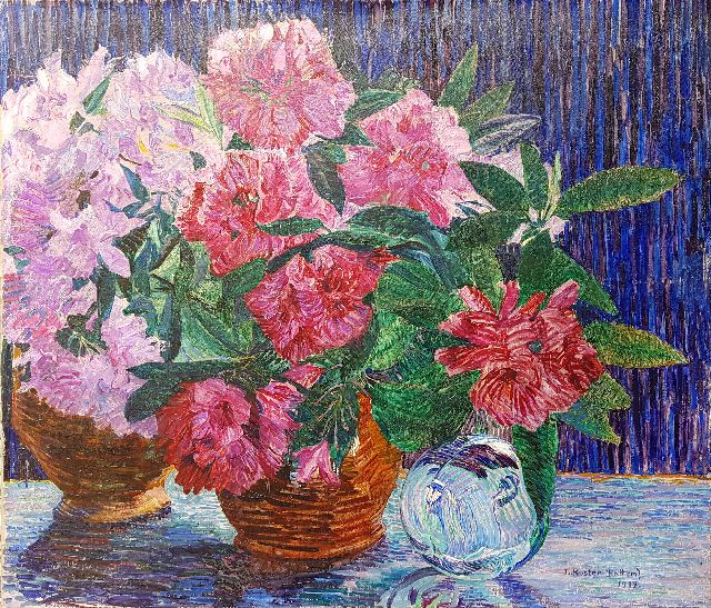 Jo Koster | Rhododendronzweigen in einer Vase, Öl auf Leinwand, 60,5 x 70,2 cm, Unterzeichnet u.r. und datiert 1919