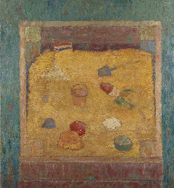 Joop Linschooten | Sandkasten, Öl auf Holzfaser, 100,0 x 91,6 cm, Unterzeichnet r.u.