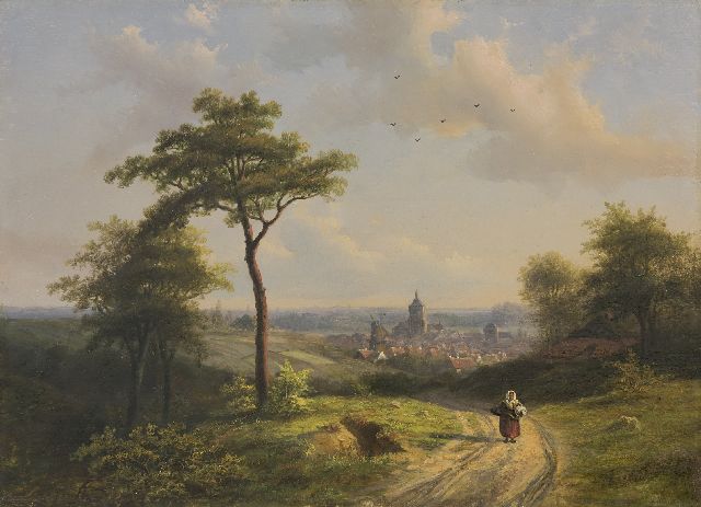Anthony Biester | Blick auf Kleve ab die Nimwegerstrasse, Öl auf Holz, 32,8 x 45,4 cm, Unterzeichnet u.r. und datiert 1864