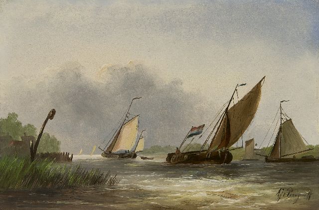 Albert Jurardus van Prooijen | Tjalke in einer starken Brise, Öl auf Holz, 17,5 x 26,4 cm, Unterzeichnet u.r.