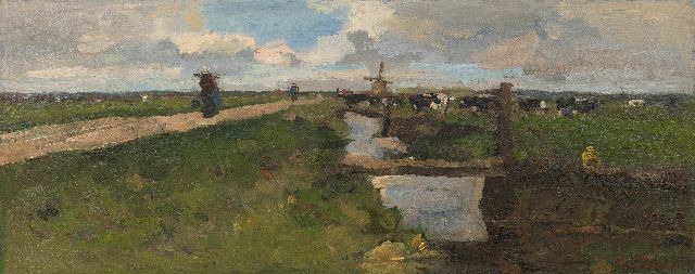 Jacob Ritsema | Landschaft bei Haarlem, Öl auf Leinwand, 25,3 x 60,3 cm, Unterzeichnet u.r. und auf dem Keilrahmen