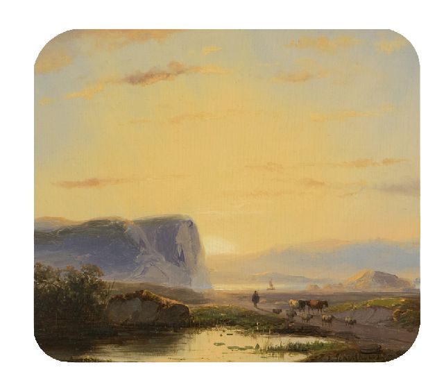Andreas Schelfhout | Abendstimmung, Öl auf Tafel, 17,0 x 19,8 cm, Unterzeichnet u.r. und datiert '38