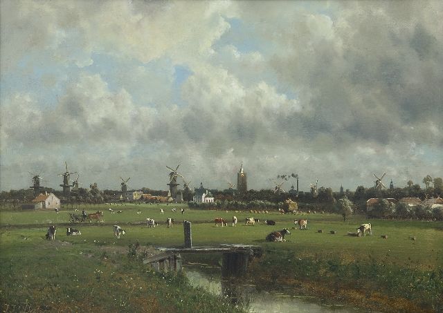 Johannes Josephus Destrée | Blick auf Schiedam, Öl auf Holz, 33,6 x 46,3 cm, Unterzeichnet u.l.