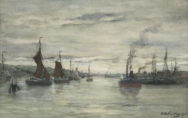 Hendrik Willem Mesdag | Binnenhafen Scheveningen, Aquarell auf Papier, 34,4 x 51,9 cm, Unterzeichnet u.r. und datiert 1900