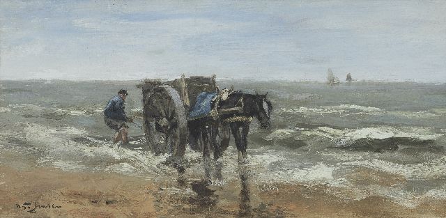 Willem George Frederik Jansen | Muschelfischer am Strand, Öl auf Leinwand, 20,2 x 40,4 cm, Unterzeichnet u.l.