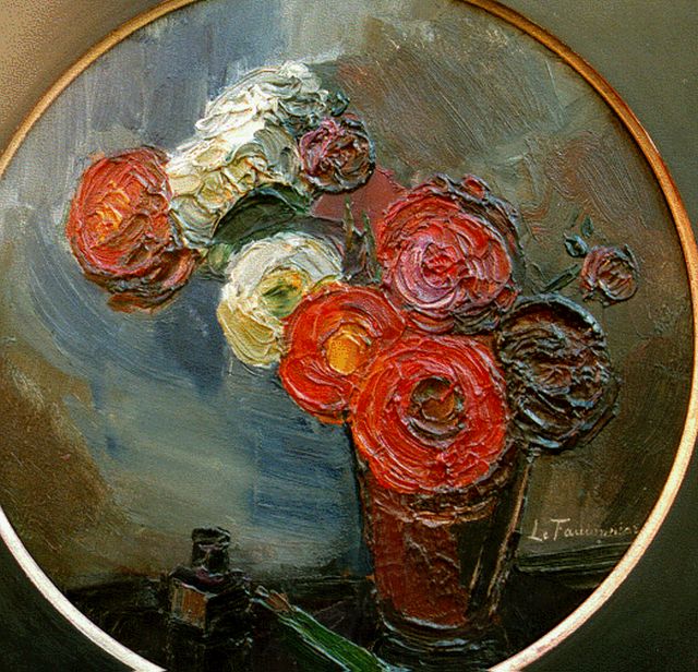 Henri Le Fauconnier | A still life with dahlias, Öl auf Leinwand, rund, 35,5 cm, signed l.r.