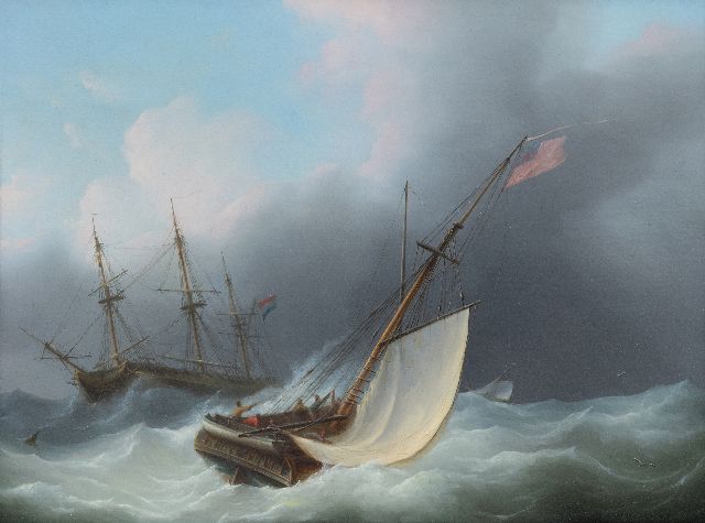Martinus Schouman | Schiffe auf aufgewühlter See, Öl auf Holz, 29,5 x 39,7 cm, Unterzeichnet u.r.