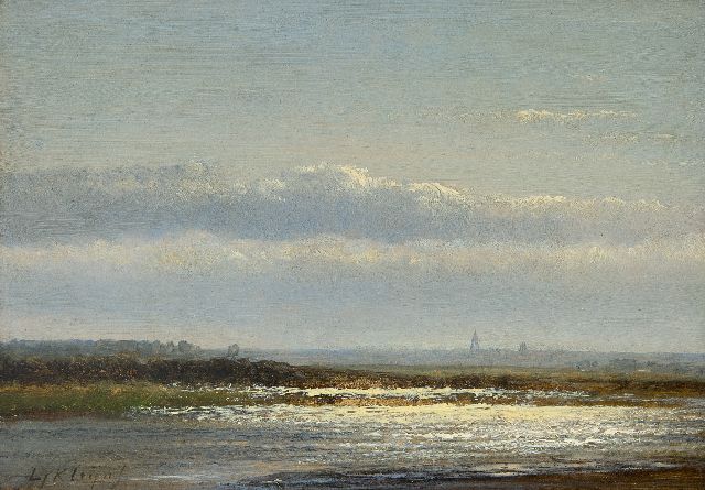 Lodewijk Johannes Kleijn | Lichteffekt auf dem Fluss, Öl auf Holz, 17,2 x 24,2 cm, Unterzeichnet u.l.