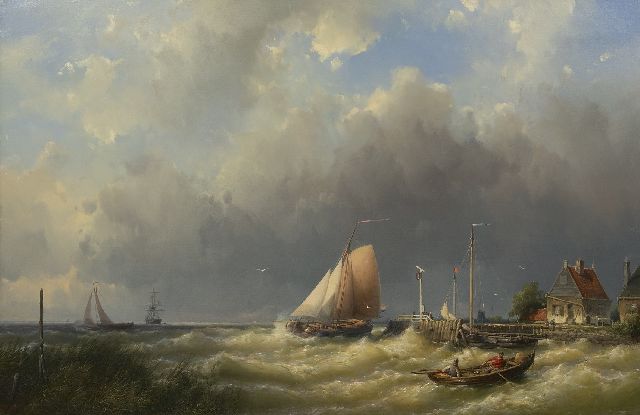 Jan H.B. Koekkoek | Segelschiffe auf aufgewühlter See entlang der Küste, Öl auf Leinwand, 65,0 x 102,7 cm, Unterzeichnet u.l. und datiert 1862