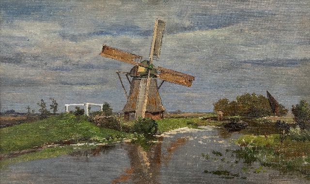 Paul Joseph Constantin Gabriel | Mühle bei Giethoorn, Öl auf Leinwand auf Tafel, 32,2 x 54,2 cm, Unterzeichnet u.r.