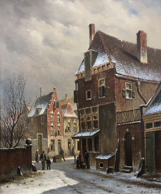 Jongh O.R. de | Schneebedecktes Stadtbild, Öl auf Leinwand 67,9 x 54,6 cm, Unterzeichnet u.r.