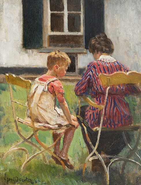 Frans Oerder | Mutter und Tochter im Garten, Öl auf Tafel, 37,1 x 28,5 cm, Unterzeichnet u.l.