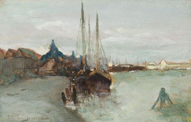Jan Hendrik Weissenbruch | Der Hafen von Zaandam, Aquarell auf Papier, 14,5 x 22,5 cm, Unterzeichnet u.l.