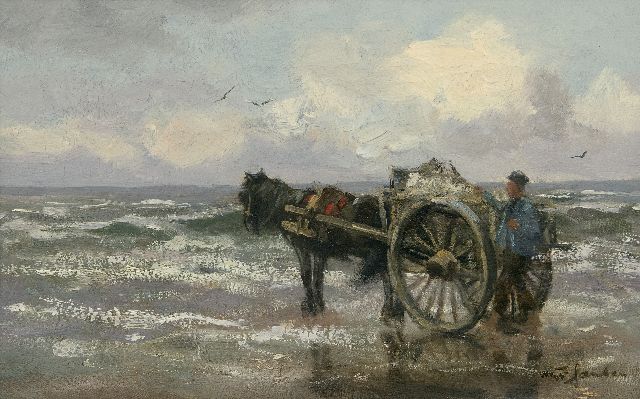 Willem George Frederik Jansen | Muschelfischer in der Brandung, Öl auf Leinwand, 25,7 x 40,6 cm, Unterzeichnet u.r.
