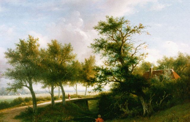 Wilhelmus Joannes Walter | Angler in a landscape, Öl auf Holz, 27,3 x 38,5 cm, signed l.l. und dated 1852