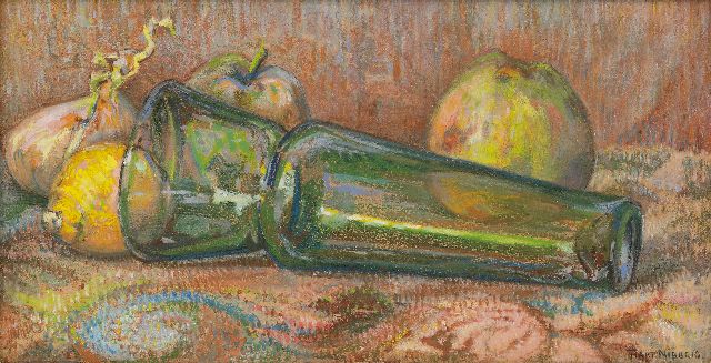 Ferdinand Hart Nibbrig | Stilleben mit grüner Vase und Äpfel, Pastell auf Papier, 18,2 x 35,1 cm, Unterzeichnet u.r.