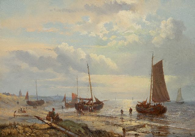 George Willem Opdenhoff | Fischerboote in Scheveningen, Öl auf Leinwand, 47,5 x 66,8 cm, Unterzeichnet u.r.
