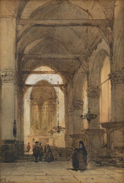 Johannes Bosboom | Innenraum einer Kirche, Aquarell auf Papier, 26,5 x 18,3 cm, Unterzeichnet u.l.