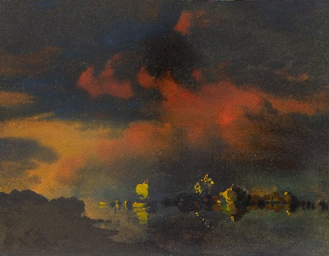 Jan Voerman sr. | Blick auf Hattem nach demSturm in Borculo, Öl auf Holz, 32,7 x 41,1 cm, zu datieren um 1925