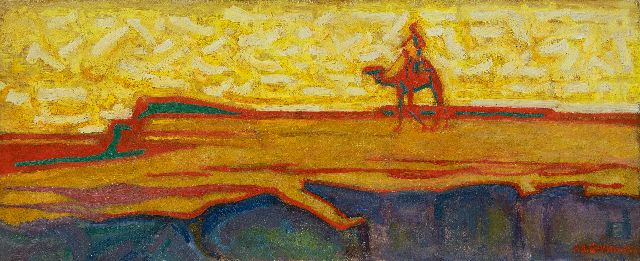Adriaan Herman Gouwe | Ein Kamelreiter in der Wüste, Öl auf Leinwand, 33,5 x 80,0 cm, Unterzeichnet u.r. und datiert 1922