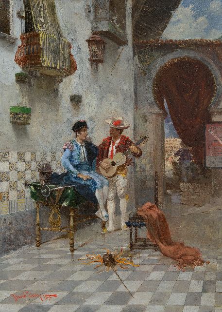 Riccardo Pellegrini | Vor der Corrida, Öl auf Leinwand  auf Holzfaser, 54,4 x 39,5 cm, Unterzeichnet u.l. und datiert 1890, ohne Rahmen