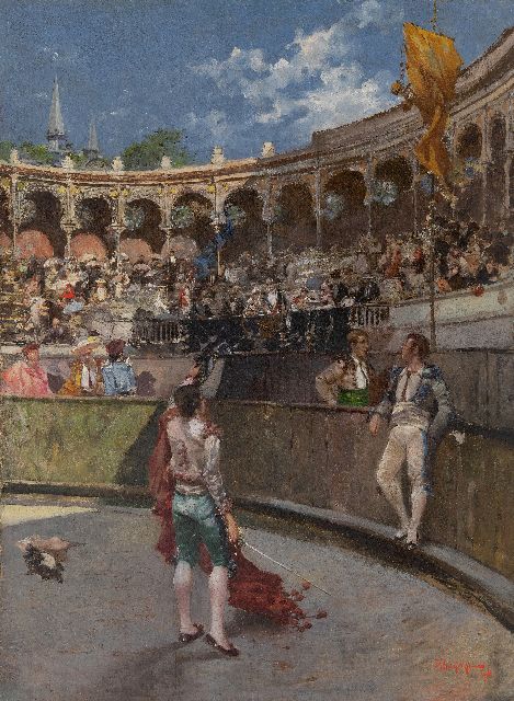 Riccardo Pellegrini | In der Arena, Öl auf Leinwand  auf Holzfaser, 54,6 x 40,3 cm, Unterzeichnet u.r. und datiert '90, ohne Rahmen