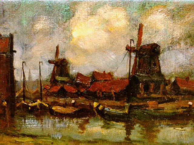 Marie Henri Mackenzie | A view of the windmill 'De Jager' 1930 'De Baarsjes',  Amsterdam, Öl auf Leinwand, 24,2 x 30,2 cm, signed l.r.