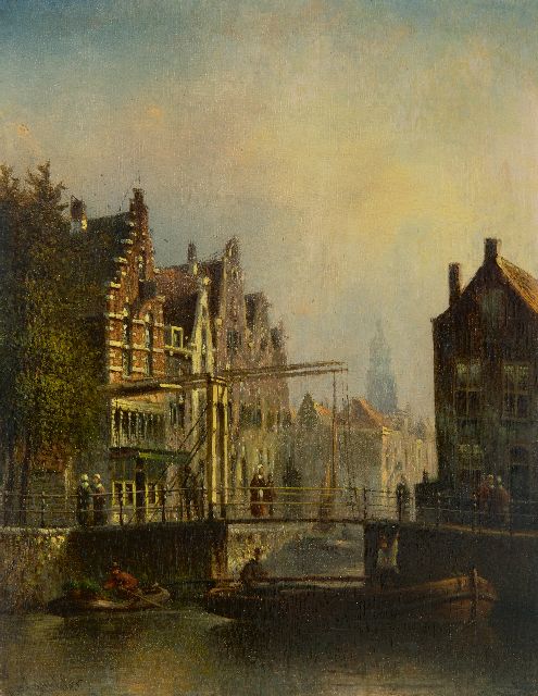 Johannes Franciscus Spohler | Holländische Stadtansicht mit Zugbrücke, Öl auf Holz, 20,4 x 16,0 cm, Unterzeichnet u.l. und ?