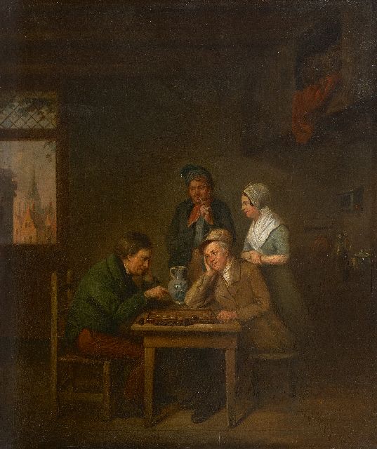 Akkersdijk J.  | Das Spiel der Kontrolleure, Öl auf Holz 41,6 x 34,7 cm, Unterzeichnet u.l. und datiert 1842