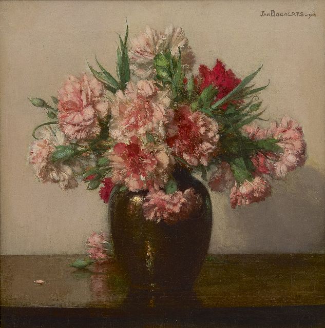 Jan Bogaerts | Rosa Nelken, Öl auf Leinwand, 39,6 x 38,5 cm, Unterzeichnet o.r. und datiert 1916