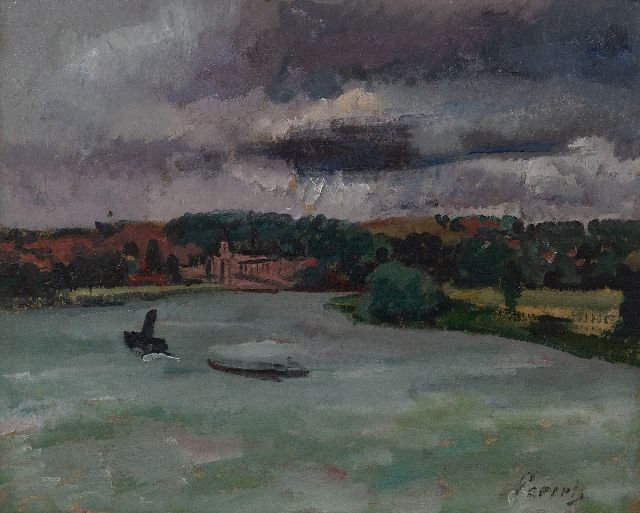 Willem Paerels | Flussansicht mit Booten, Öl auf Leinwand, 39,7 x 49,1 cm, Unterzeichnet u.r.