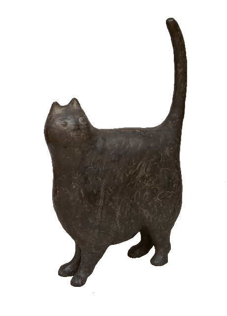 Evert van Hemert | Katze, Patinierte Bronze, 60,0 cm, Unterzeichnet unter Schwanz mit Monogramm und zu datieren 2017
