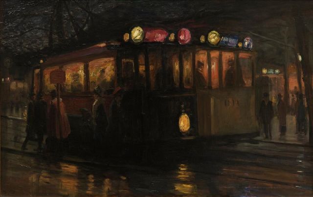 Marius Richters | Strassenbahn in der Nähe beim Beursplatz, Rotterdam, Öl auf Leinwand, 70,0 x 110,2 cm, Unterzeichnet u.l. und painted ca. 1913
