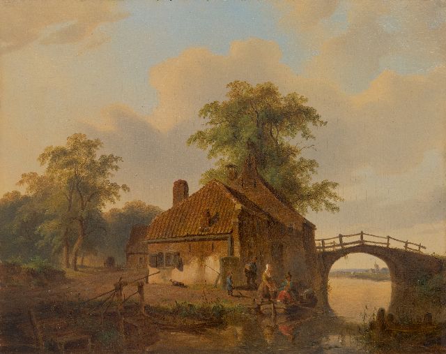 Jan Willem van Borselen | Die Fähre, Öl auf Holz, 25,3 x 31,9 cm, Unterzeichnet u.r.