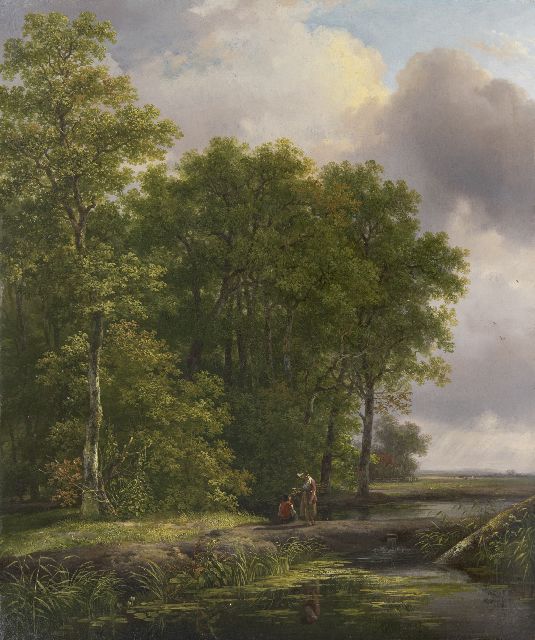 Andreas Schelfhout | Paar im Gespräch am Waldrand, Öl auf Holz, 40,8 x 34,2 cm, Unterzeichnet u.l mit Initialen