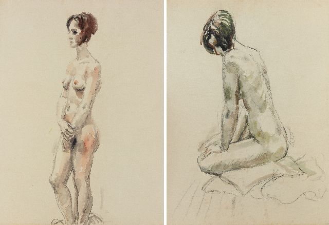 Johan Dijkstra | Nacktstudie, Schwarze Kreide und Aquarell auf Papier, 62,7 x 46,6 cm