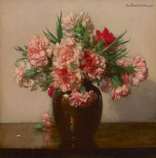 Jan Bogaerts | Rosa Nelken, Öl auf Leinwand, 39,6 x 38,5 cm, Unterzeichnet o.r. und datiert 1916