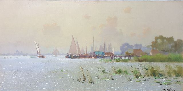 Jan Knikker jr. | Segelboote in Süd Holland, Öl auf Leinwand, 40,4 x 80,5 cm, Unterzeichnet u.r.