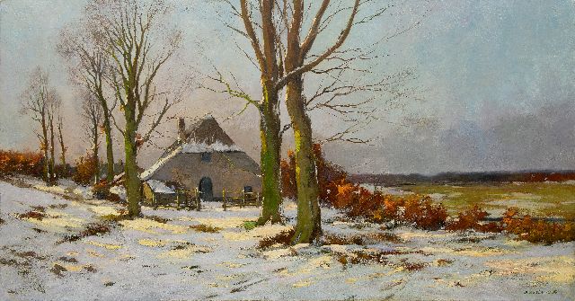 Münninghoff X.A.F.L.  | Beschneiter Bauernhof in Winterlandschaft, Öl auf Leinwand 80,4 x 151,1 cm, Unterzeichnet u.r.