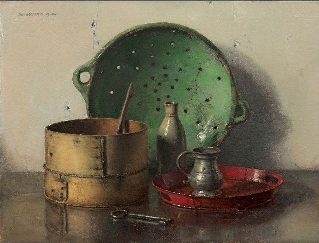 Jan Bogaerts | Stilleben mit grünem Sieb, Öl auf Leinwand, 50,2 x 66,1 cm, Unterzeichnet o.l. und datiert 1948